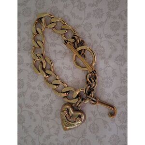 EUC Juicy Couture Chunky Gold Tone Heart Charm and "J" Bracelet With Box